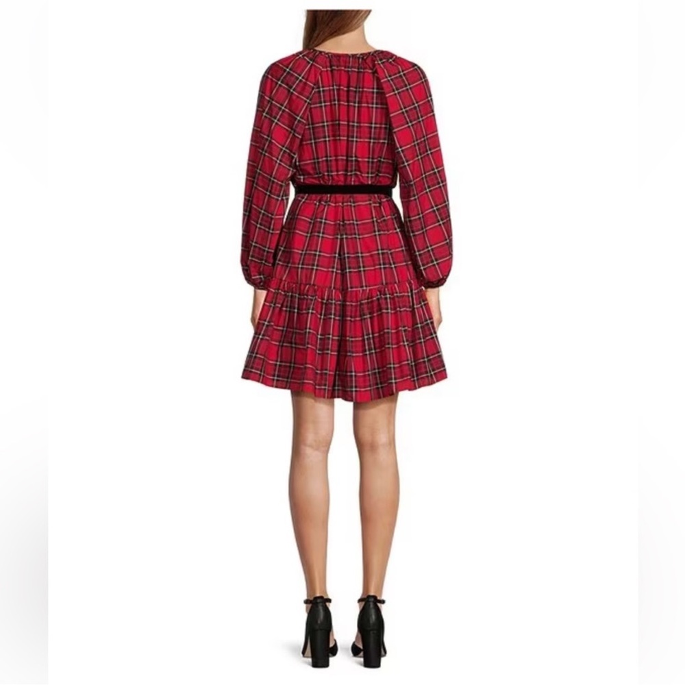 Antonio Melani Karla Plaid Taffeta V-Neck Tie Belt Mini Dress - Picture 4 of 15